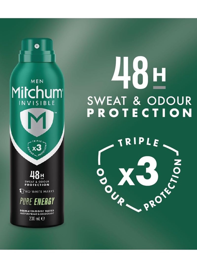 ميتشوم بخاخ مزيل العرق إنفيزيبل مين المضاد للتعرق، طاقة نقية تدوم 48 ساعة، 200 مل - Image 2