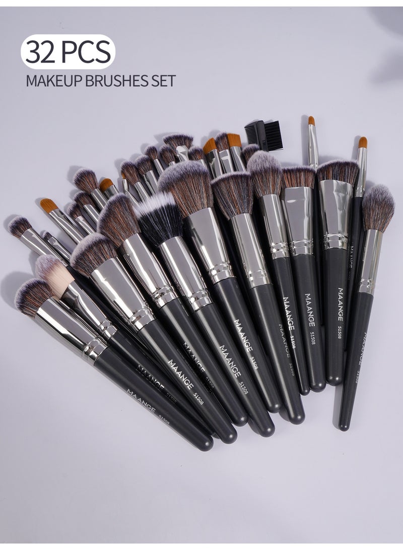 MAANGE مجموعة فرش المكياج الاحترافية 32 قطعة فرش مكياج صناعية ممتازة كابوكي أساس خلط بودرة الوجه أحمر خدود خافي عيوب ظلال عيون مجموعة فرش مكياج بني - Image 3