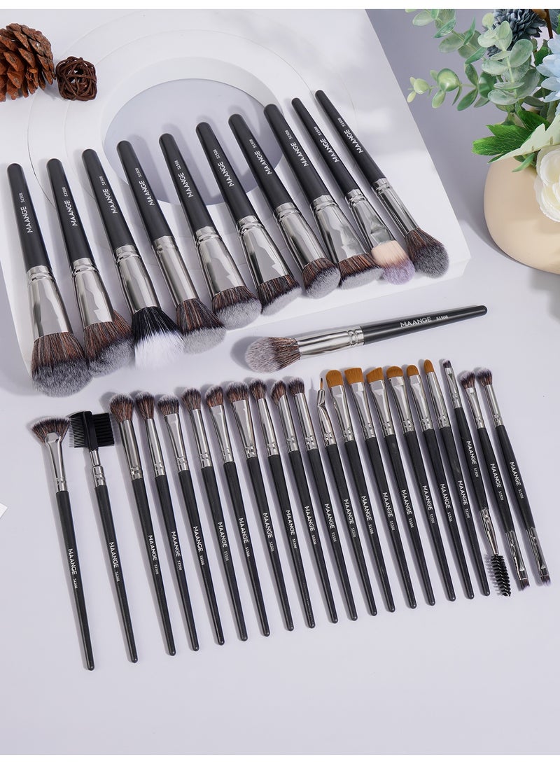 MAANGE مجموعة فرش المكياج الاحترافية 32 قطعة فرش مكياج صناعية ممتازة كابوكي أساس خلط بودرة الوجه أحمر خدود خافي عيوب ظلال عيون مجموعة فرش مكياج بني - Image 2