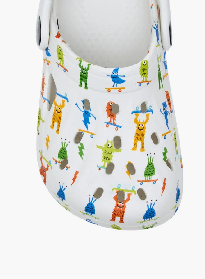 Aqua Monster Print Clogs with Backstrap