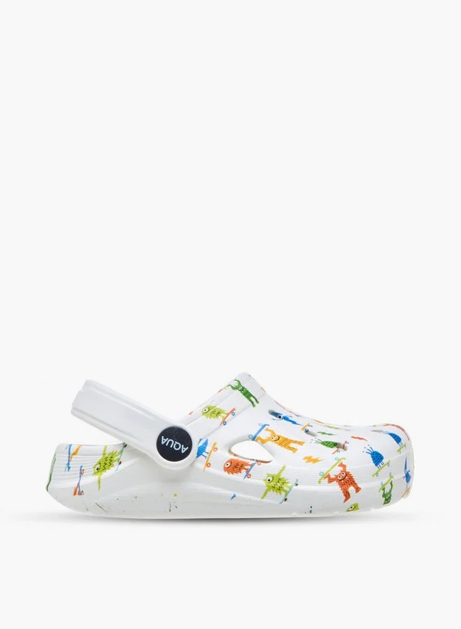 Aqua Monster Print Clogs with Backstrap