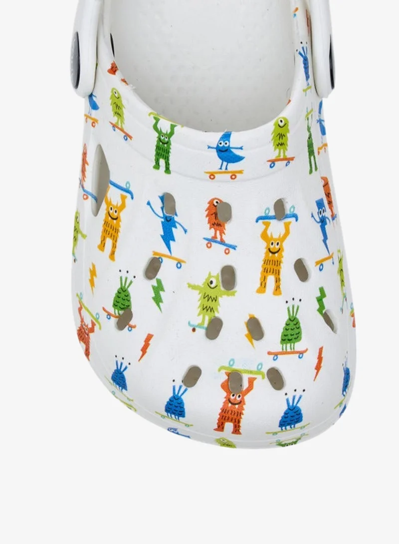 Aqua Monster Print Clogs with Backstrap
