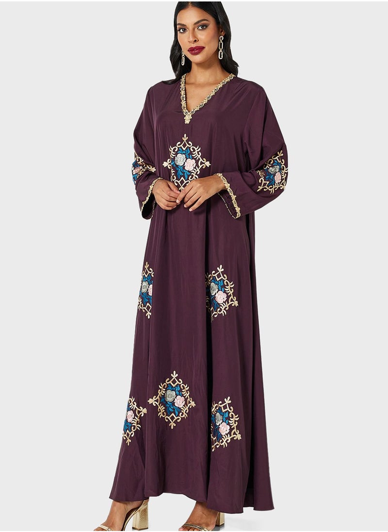 Coco Desert - Flower Embroidered Abaya Dress - Image 1