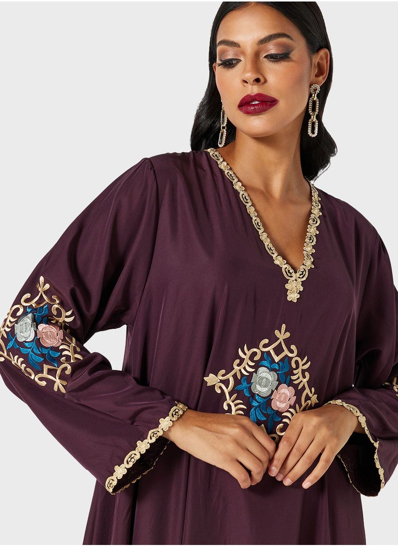 Coco Desert - Flower Embroidered Abaya Dress - Image 1