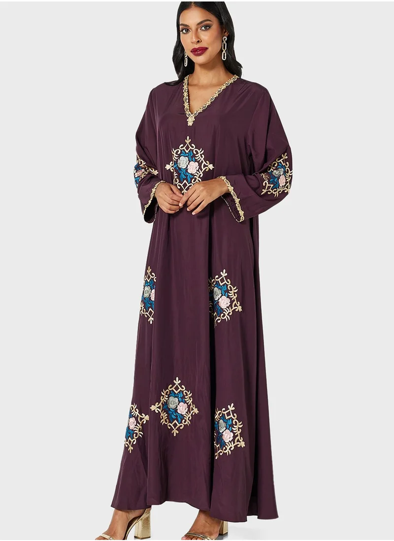 Coco Desert Flower Embroidered Abaya Dress