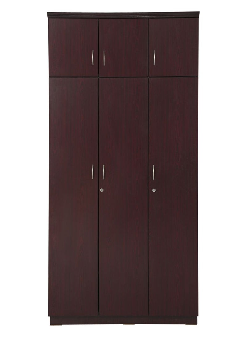 AFT Spacious  MDF 6-Door Wardrobe with Upper and Lower Storage, Hanging Rod, Shelves, Lockable and Drawer, Sleek Metallic Handles, and Durable Hinges – 240 cm (H) x 120 cm (W) x 50 cm (D) Mahogany Brown (ARFAN) - Image 5
