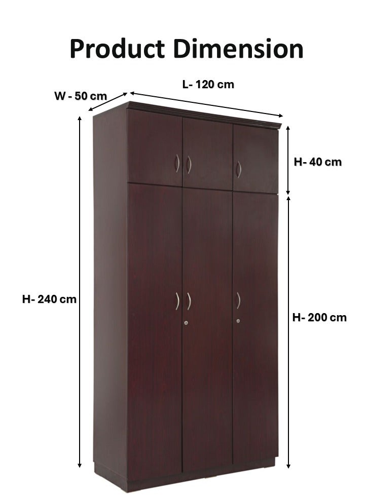 AFT Spacious  MDF 6-Door Wardrobe with Upper and Lower Storage, Hanging Rod, Shelves, Lockable and Drawer, Sleek Metallic Handles, and Durable Hinges – 240 cm (H) x 120 cm (W) x 50 cm (D) Mahogany Brown (ARFAN) - Image 4