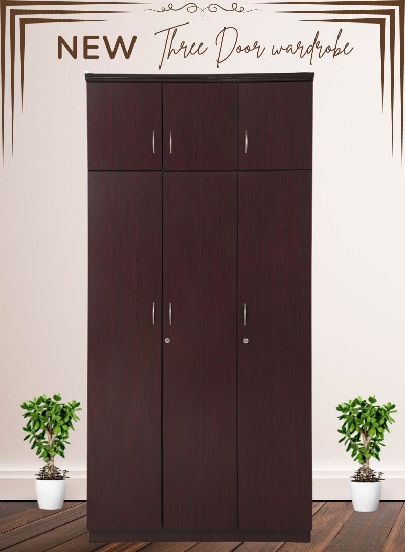 AFT Spacious  MDF 6-Door Wardrobe with Upper and Lower Storage, Hanging Rod, Shelves, Lockable and Drawer, Sleek Metallic Handles, and Durable Hinges – 240 cm (H) x 120 cm (W) x 50 cm (D) Mahogany Brown (ARFAN) - Image 3