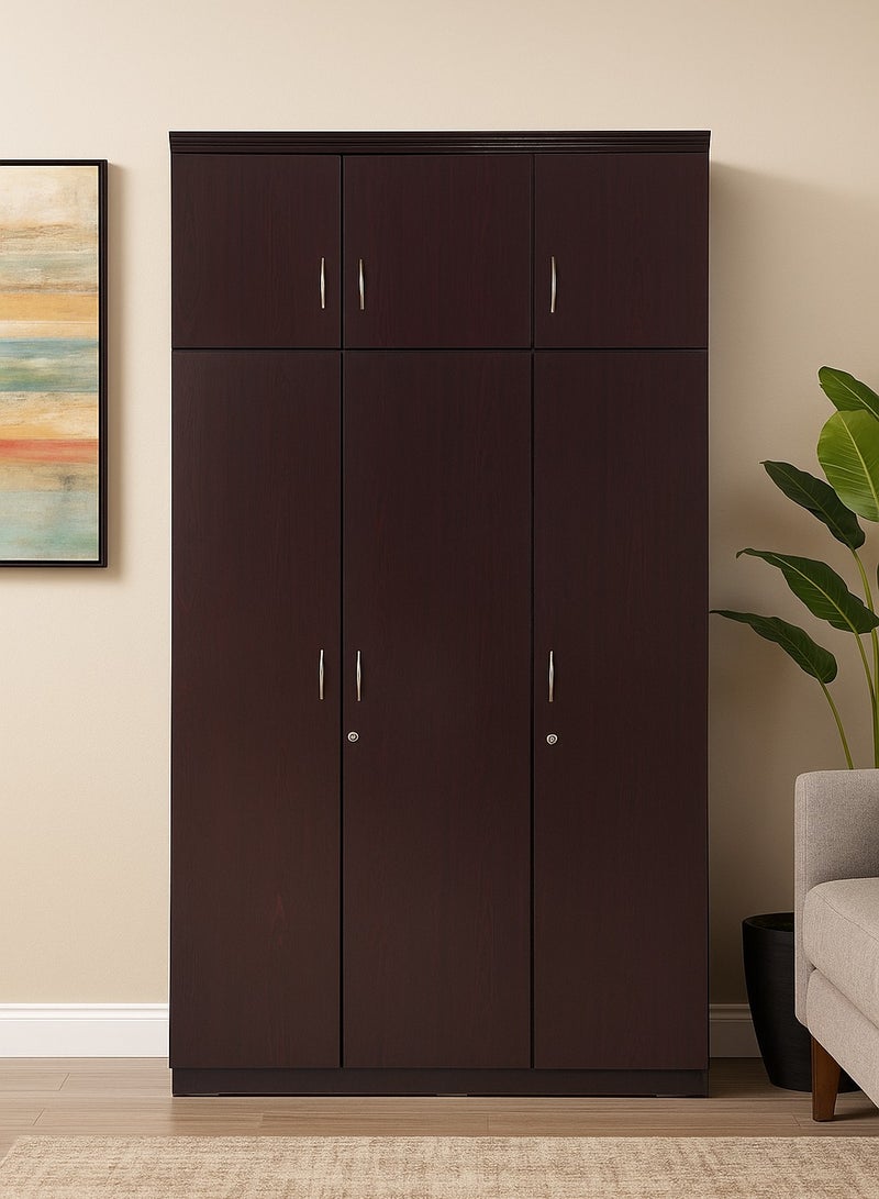 AFT Spacious  MDF 6-Door Wardrobe with Upper and Lower Storage, Hanging Rod, Shelves, Lockable and Drawer, Sleek Metallic Handles, and Durable Hinges – 240 cm (H) x 120 cm (W) x 50 cm (D) Mahogany Brown (ARFAN) - Image 2