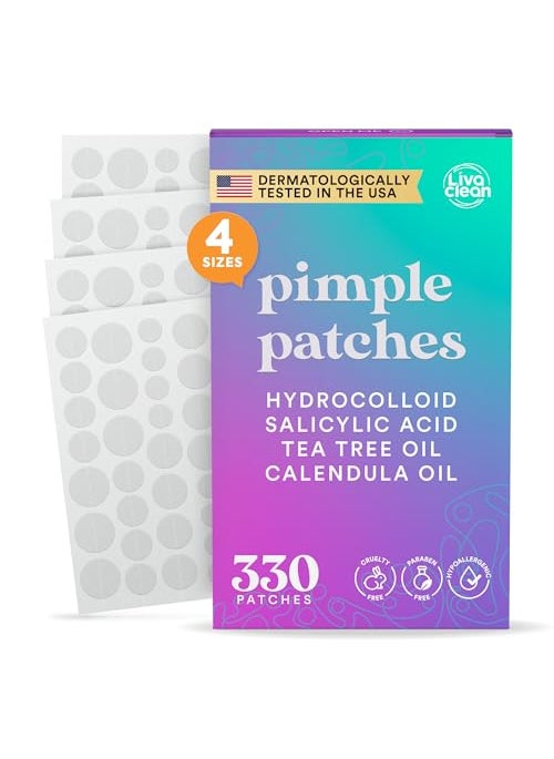 LivaClean - LivaClean 330 CT Pimple Patches for Face wSalicylic Acid Tea Tree Oil  Calendula Oil  Four Sizes  Pimple Patch Hydrocolloid Patch Acne Patches for Face - Image 1