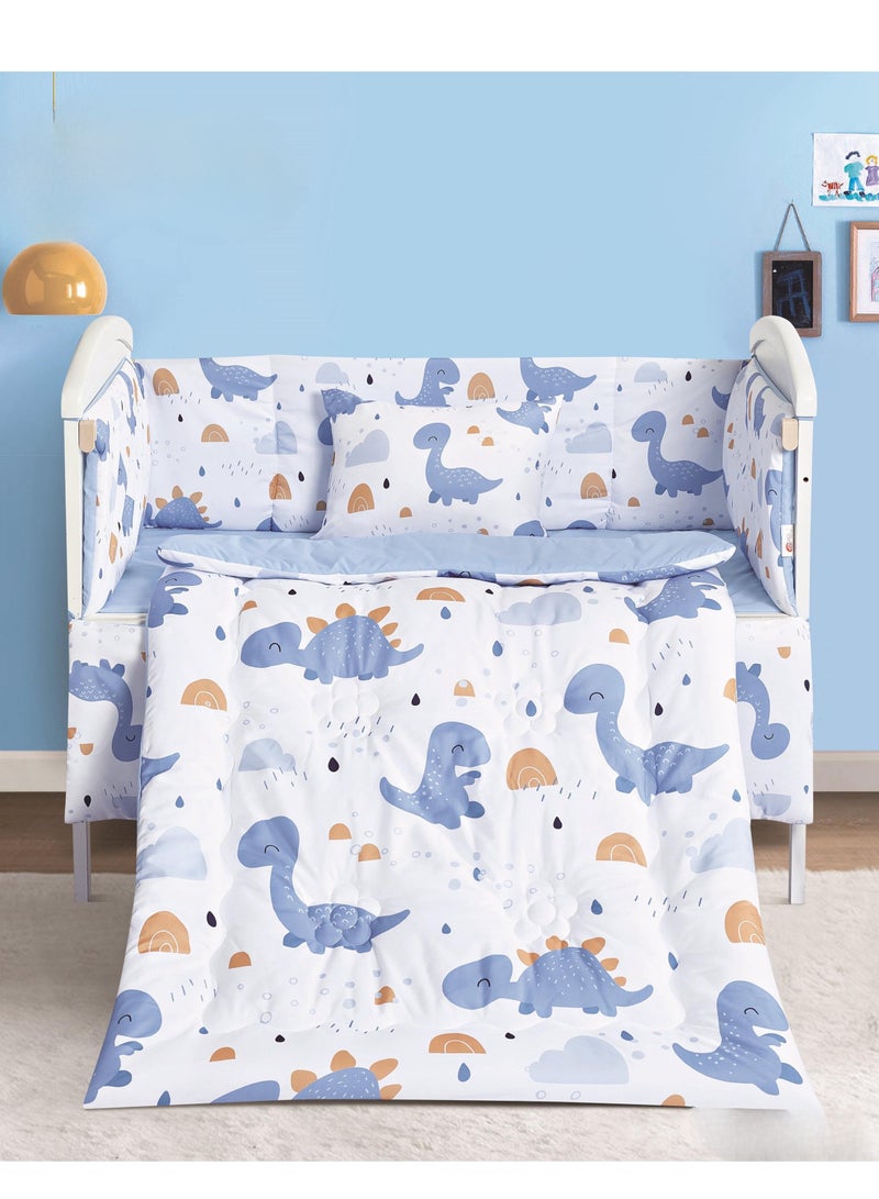 طقم حواجز سرير اطفال 5 قطع مكون من لحاف مقاس 132*104سم شرشف مغاط 70*130سم مخده مقاس 38*28سم حواجز مقاس 33*300سم حواجز 33*130سم