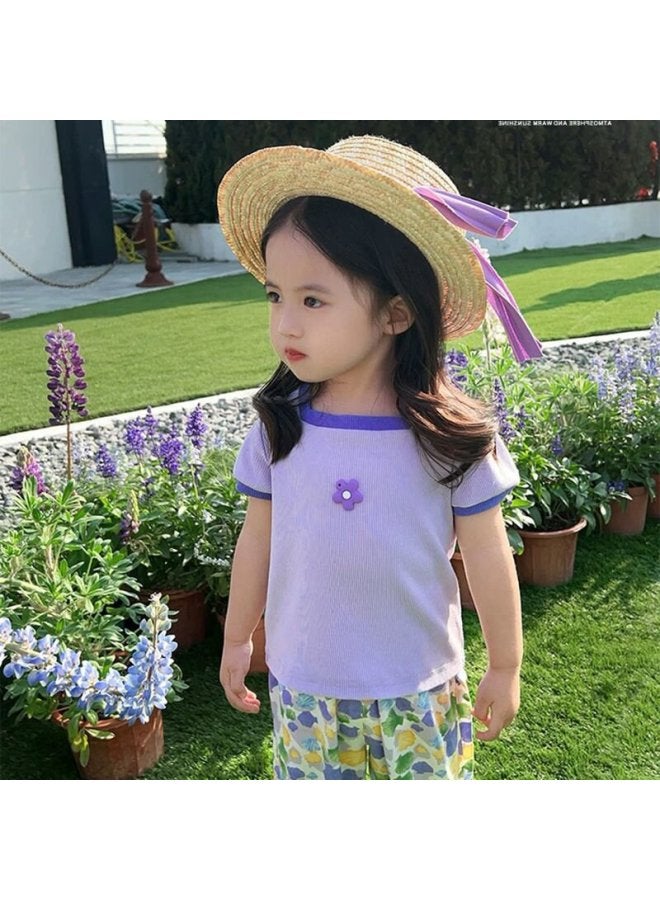 Ice Silk T-shirt Summer New Baby Girls' Short-sleeved Shirt Versatile Fashionable Western Style Cute Candy Color Children's Fashion
