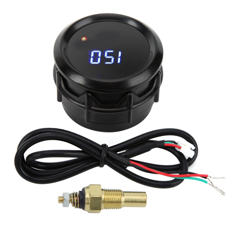 Dyno Racing مقياس حرارة الزيت 40-150 مئوية - عداد درجة حرارة زيت السيارة الرقمي بتقنية LED باللون الأزرق مع مستشعر للقيادة الليلية - Image 1
