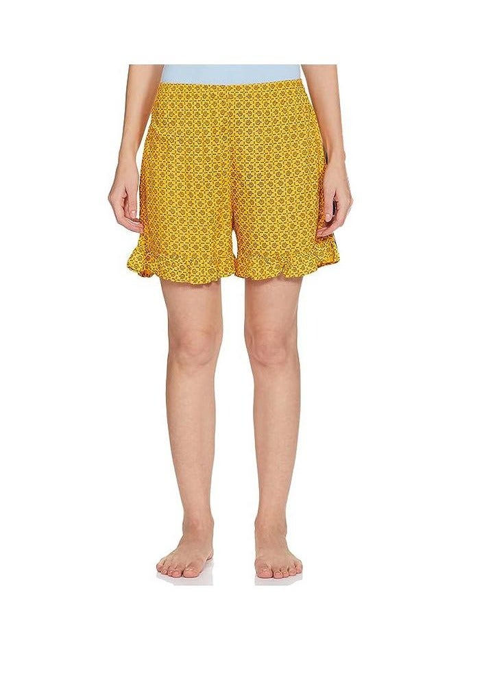 Unwind & Co. Yellow Women's Frill Casual Shorts - Image 1
