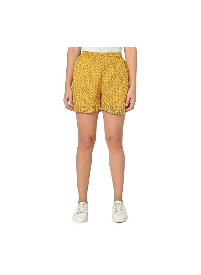 Unwind & Co. Yellow Women's Frill Casual Shorts - Image 2