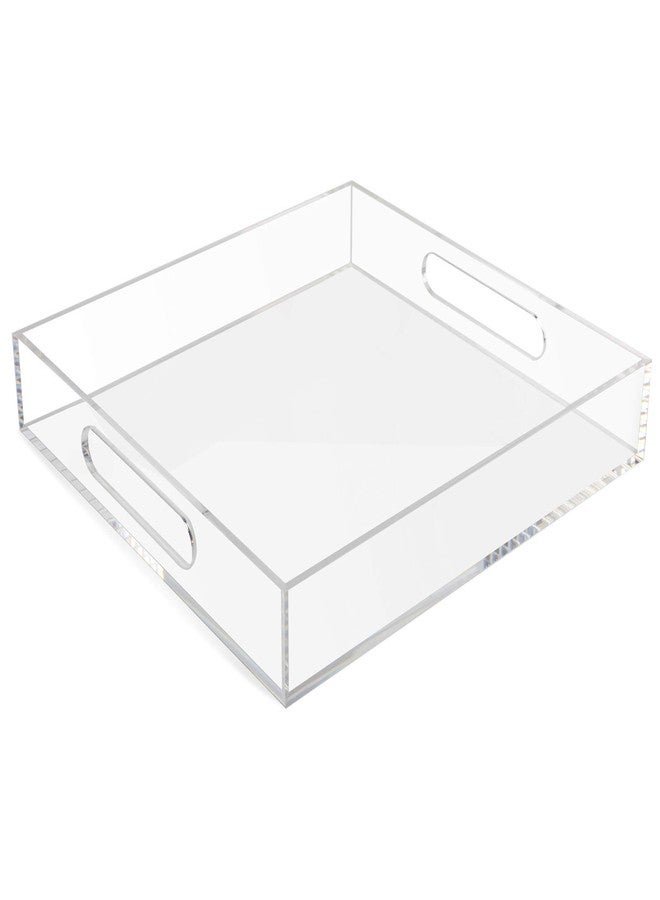 Tasybox Acrylic Serving Tray, Clear Decorative Serving Trays with Handles for Kitchen Dining Room Table Ottoman Vanity Countertop 12" x 12" - Image 1