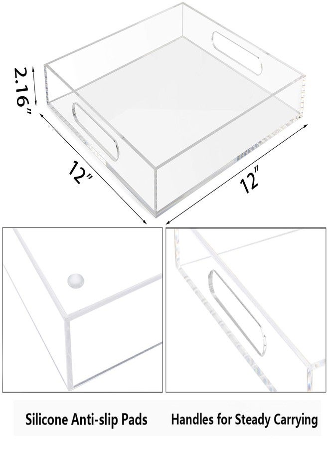 Tasybox Acrylic Serving Tray, Clear Decorative Serving Trays with Handles for Kitchen Dining Room Table Ottoman Vanity Countertop 12" x 12" - Image 3