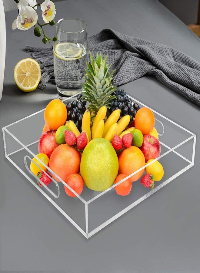Tasybox Acrylic Serving Tray, Clear Decorative Serving Trays with Handles for Kitchen Dining Room Table Ottoman Vanity Countertop 12" x 12" - Image 2