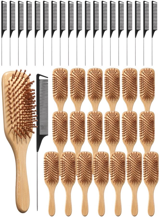Meanplan 40 Pack Bamboo Hair Brush Bulk Mini Wood Hairbrushes for Women Hair Growth Detangle Tail Comb Paddle Hairbrush for Massaging Scalp Women Men Wedding(Square Head) - Image 1
