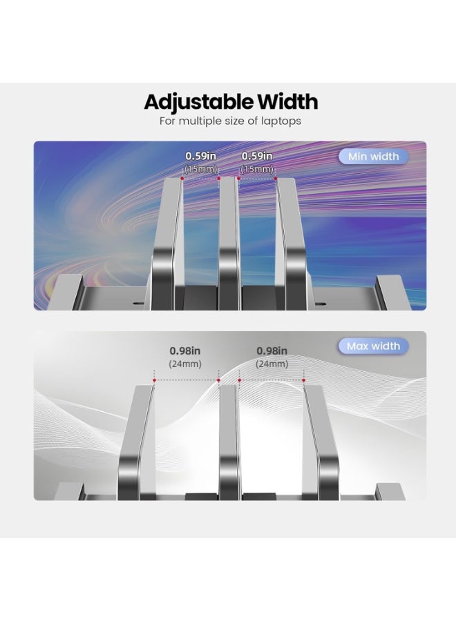 XiuWoo 4-in-1 Vertical Laptop Stand, Dual Slots Plastic Laptop Holder, Adjustable Laptop Stand, Space-Saving Upright Storage with Drawer for MacBook/Iphone/Surface/Samsung/HP/Dell/Chrome Book - Image 3