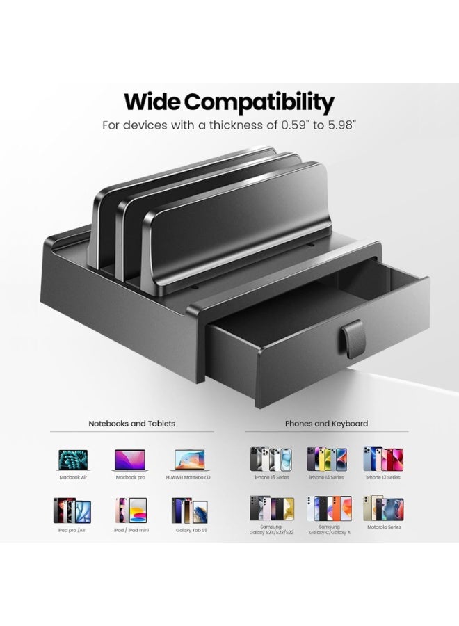 XiuWoo 4-in-1 Vertical Laptop Stand, Dual Slots Plastic Laptop Holder, Adjustable Laptop Stand, Space-Saving Upright Storage with Drawer for MacBook/Iphone/Surface/Samsung/HP/Dell/Chrome Book - Image 5