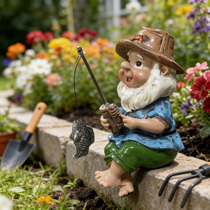 Fishing Gnome Resin Figure Humorous Elf Decoration For Garden Home Spring Gift - Image 2