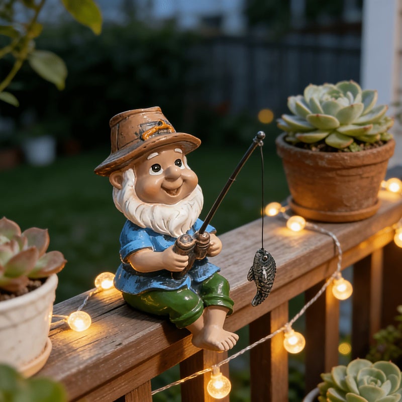 Fishing Gnome Resin Figure Humorous Elf Decoration For Garden Home Spring Gift - Image 1