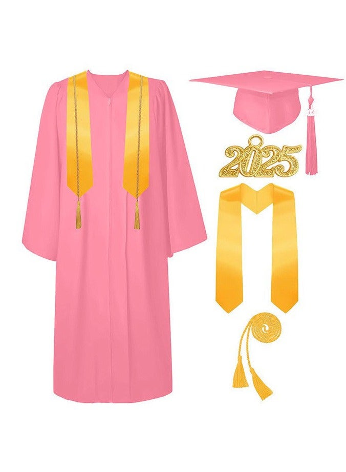 Loquat Middle High School College Graduation Gown Robe With Cap Pink