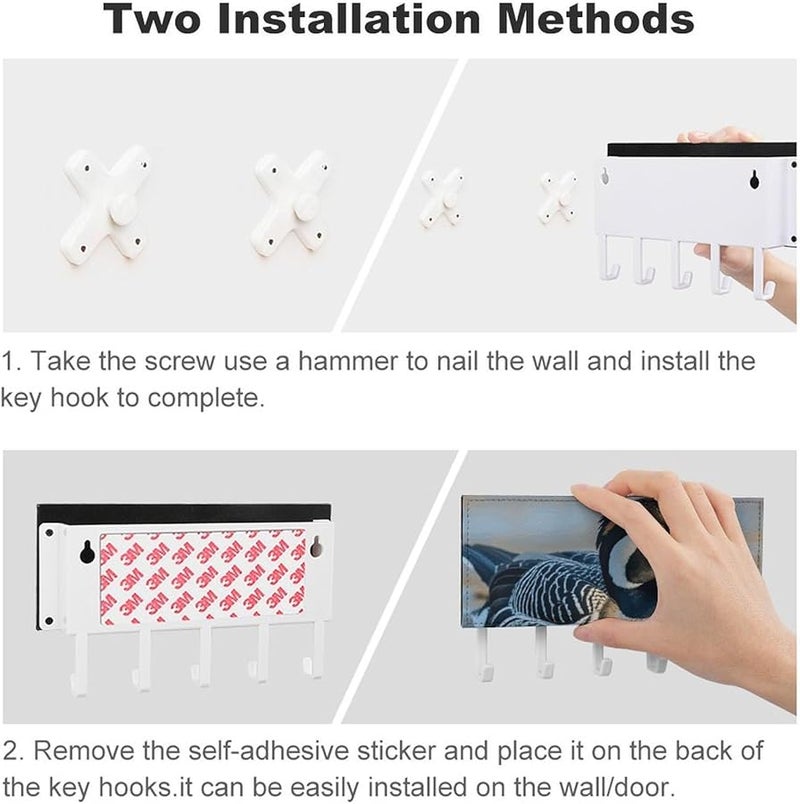 Loon Nature Birds Wall Key Holder With 5 Hooks PU Leather Key Rack Organizer Entryway Storage - Image 4