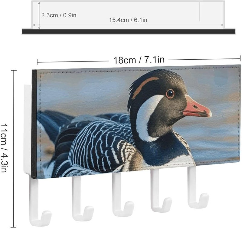 Loon Nature Birds Wall Key Holder With 5 Hooks PU Leather Key Rack Organizer Entryway Storage - Image 3