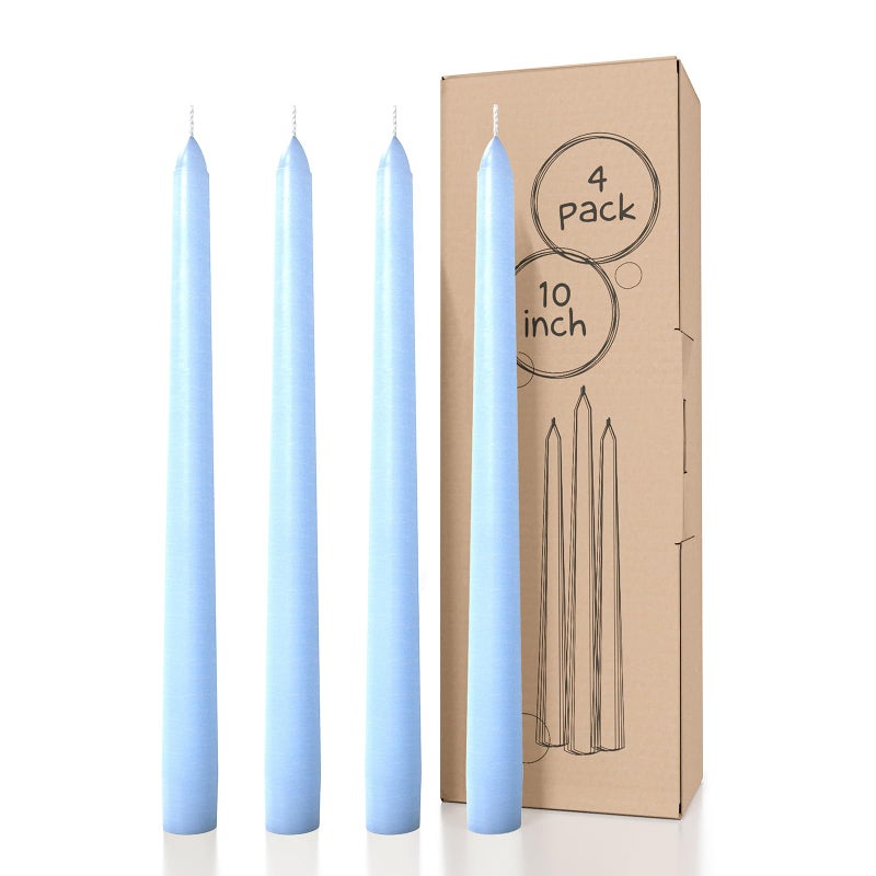 CANDWAX 10 inch Taper Candles  Set of 4 Dripless Unscented Candlesticks  Perfect for Dinner and Household Use  Light Blue