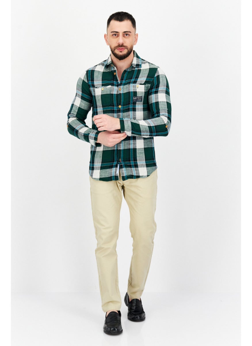 Scotch & Soda Men Regular Fit Plaid Long Sleeves Casual Shirts, Green  - Image 4