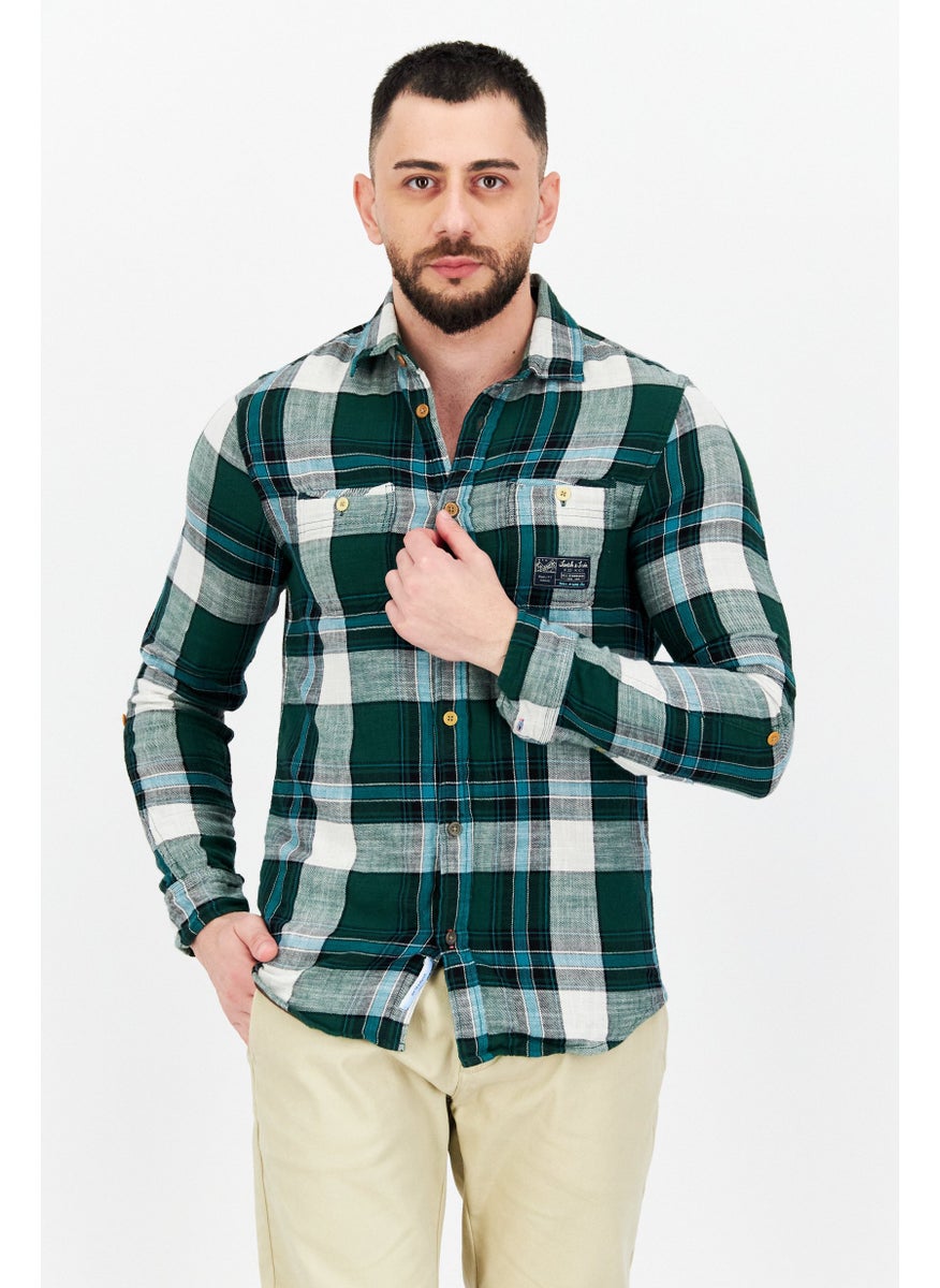 Scotch & Soda Men Regular Fit Plaid Long Sleeves Casual Shirts, Green  - Image 1