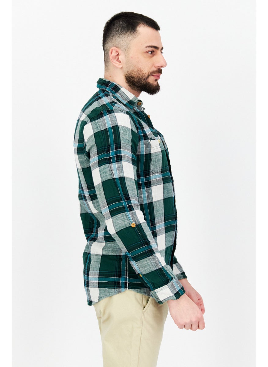 Scotch & Soda Men Regular Fit Plaid Long Sleeves Casual Shirts, Green  - Image 2