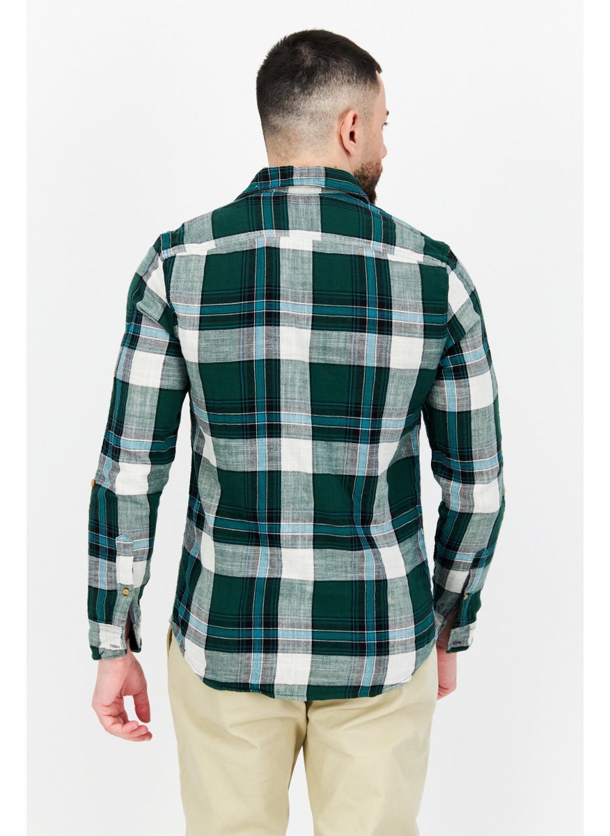 Scotch & Soda Men Regular Fit Plaid Long Sleeves Casual Shirts, Green  - Image 3