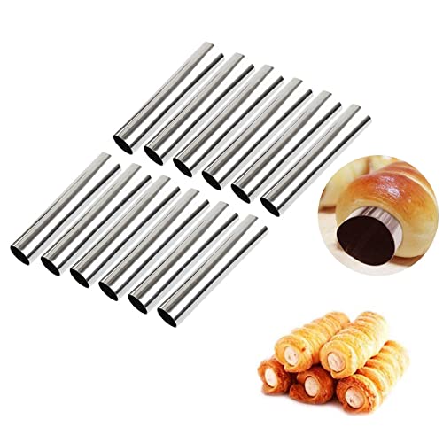 PhantomSky 12 Pack Cannoli Tube Non Stick Stainless Steel Cream Horn Mold Danish Pastry Cannoli Form Screw Croissant Shell Cream Roll Spiral Bread DIY Cake Baking Mold for Home kitchen Outdoor Picnic - Image 1