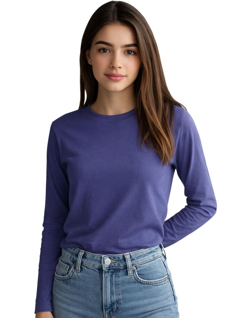 JUNEBERRY® Pure Cotton Round Neck Regular Fit Core Fashion Solid Full Sleeve T-Shirt for Women & Girls (JB_FS_REG_FD_M) - Image 1
