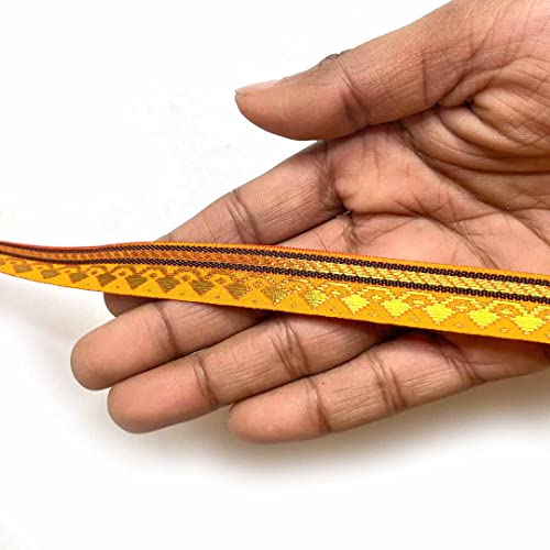 Adikala Zari Color Weaving Border 3-in-One Suitable for Home Furnishing, Crafting, Suit, Lehenga, Saree & Dupatta etc 9-Meter (Small, Yellow & Golden) - Image 1