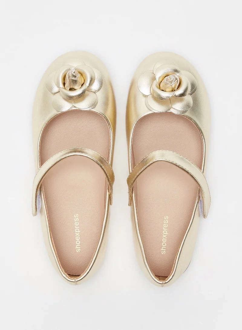 shoexpress Floral Accented Ballerina Shoes with Hook and Loop Closure