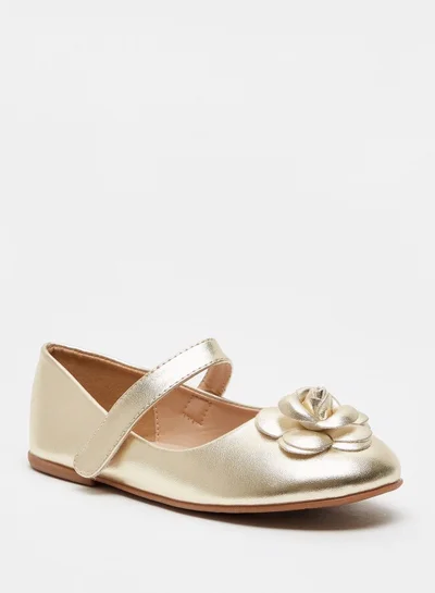 shoexpress Floral Accented Ballerina Shoes with Hook and Loop Closure