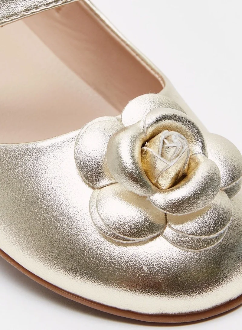 shoexpress Floral Accented Ballerina Shoes with Hook and Loop Closure