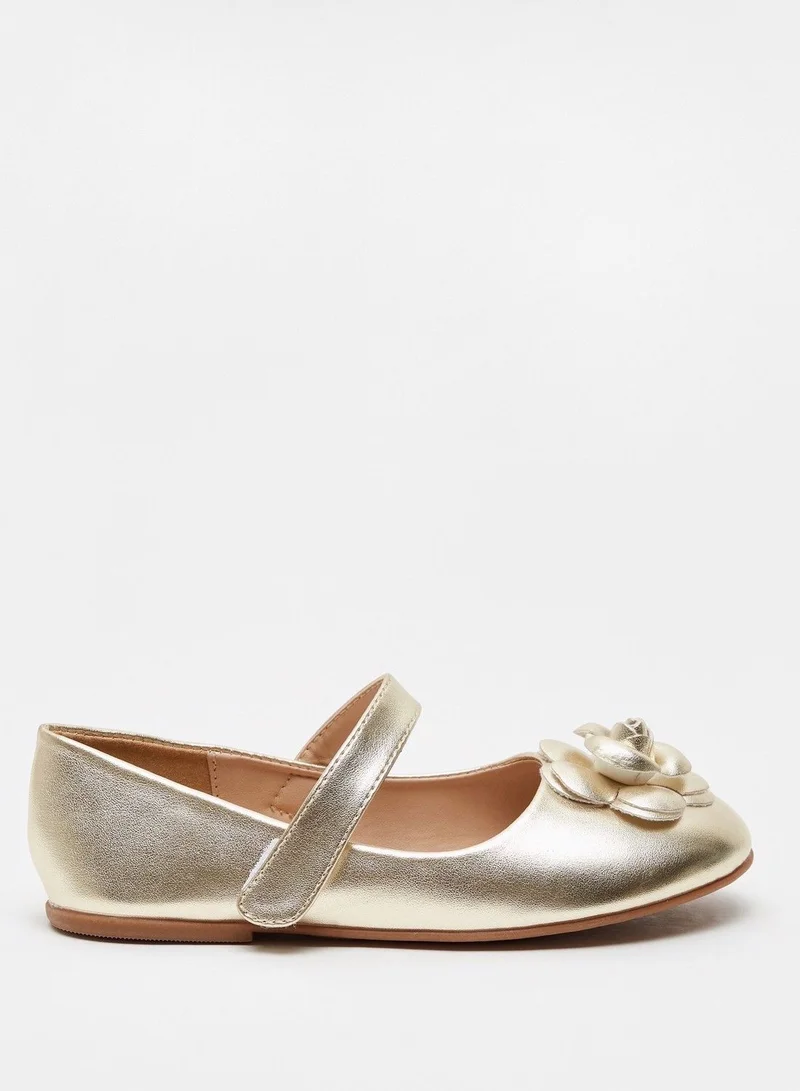 shoexpress Floral Accented Ballerina Shoes with Hook and Loop Closure