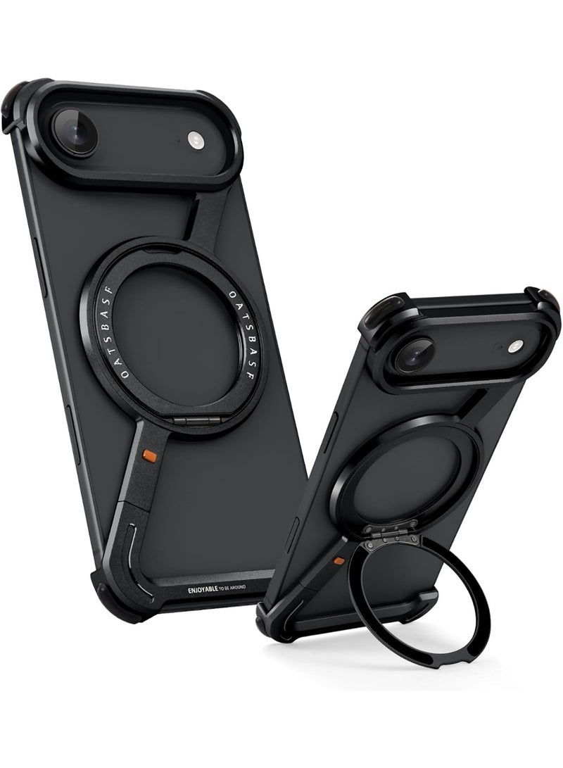 Oatsbasf for iPhone Air Case, 360° Rotation Kickstand Aluminum Metal Frameless Design Bumper Cover, Black - Image 1