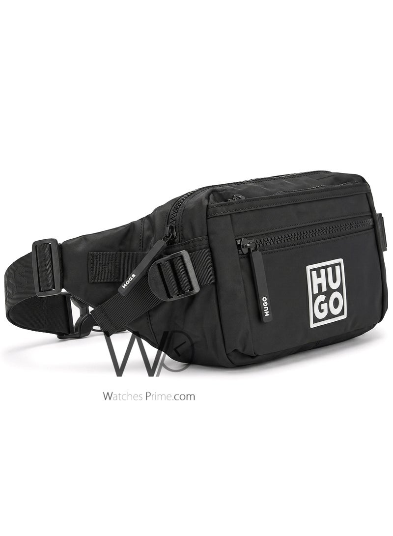 HUGO Men's Black Technical Waist Bag with White Logo