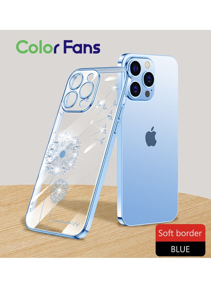 Electroplated Shiny Holographic Diamond Phone Case for iPhone 13 Pro Full Soft Cover Blue