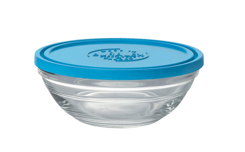 DURALEX Duralex® France Clear Glass Mixing & Serving Bowl with Blue Lid 500ml, | 3X Stronger & Durable | Dishwasher & Microwave Safe Bowl, Set of 1 | Ultra Scratch Resistant Tempered Glass
