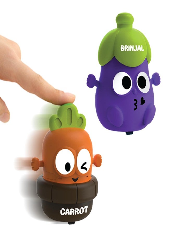 innovitoy مجموعة ألعاب Innovitoy Press & Go Veggie Runner للأطفال، قطعتان، بتصميمات زاهية من الباذنجان والجزر، سيارات ألعاب تعمل بالضغط والانطلاق، أفضل هدية للأطفال من عمر 3 سنوات فما فوق - Image 1