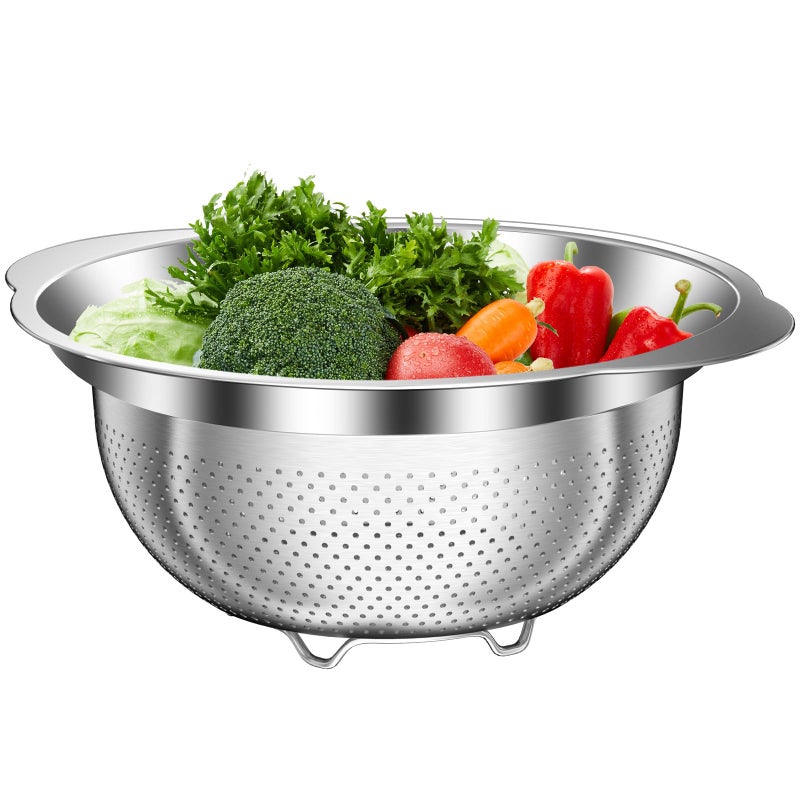 STOCKPOT Stainless Steel Colander for Kitchen, 5 Quarts Stainless Steel Strainer, Pasta Strainer for Spaghetti Fruits Vegetables Cooking Food, Large Capacity with Handle Kitchen Food Strainer Basket - 1 Pack - Image 1