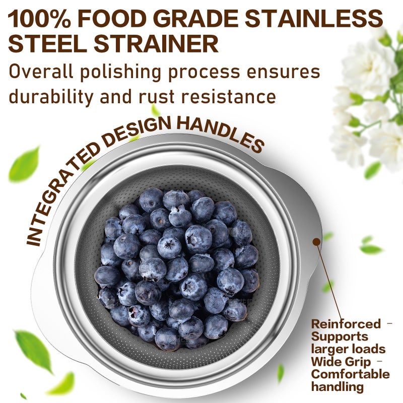 STOCKPOT Stainless Steel Colander for Kitchen, 5 Quarts Stainless Steel Strainer, Pasta Strainer for Spaghetti Fruits Vegetables Cooking Food, Large Capacity with Handle Kitchen Food Strainer Basket - 1 Pack - Image 4