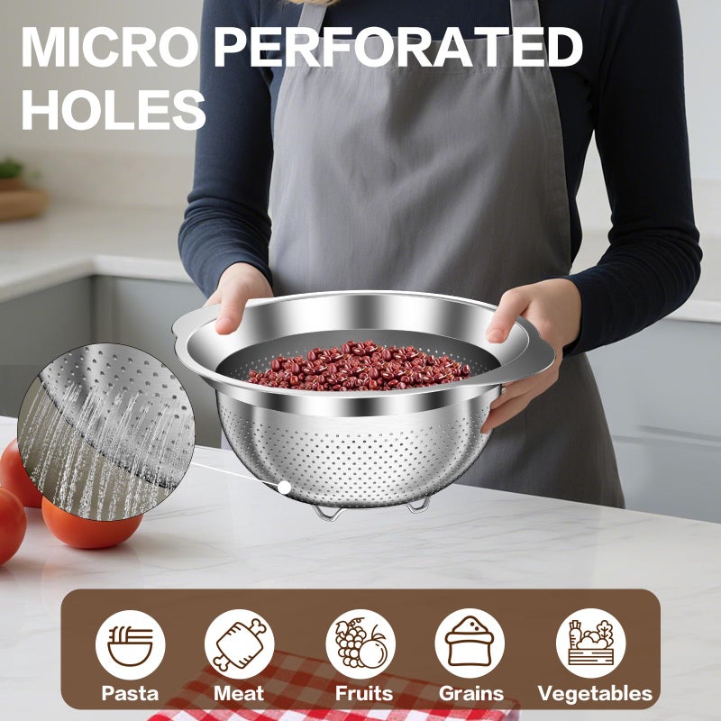 STOCKPOT Stainless Steel Colander for Kitchen, 5 Quarts Stainless Steel Strainer, Pasta Strainer for Spaghetti Fruits Vegetables Cooking Food, Large Capacity with Handle Kitchen Food Strainer Basket - 1 Pack - Image 3